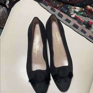 Salvatore Ferragamo Black Suede Flats with Tassel Detail